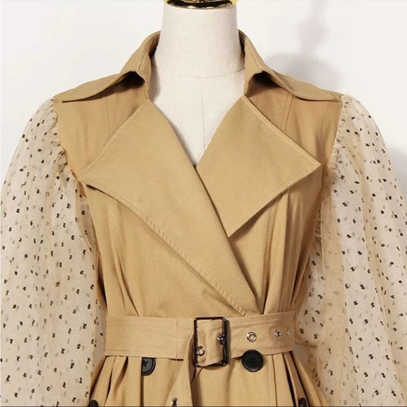 - Windbreaker For Women Patchwork Lantern Sleeve High Waist Belt Female's … - Picture 5 of 6